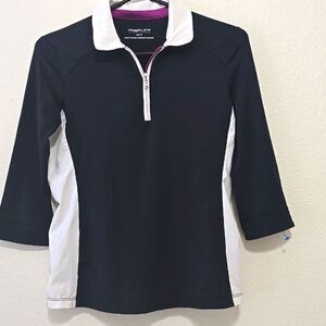 Maggie Lane Bkack And White golf 3/4 Sleeve shirt Xs